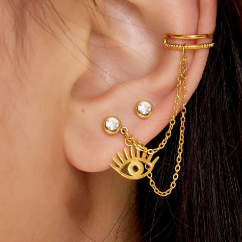 Mono Boucle dorée Œil d'Horus avec earcuff