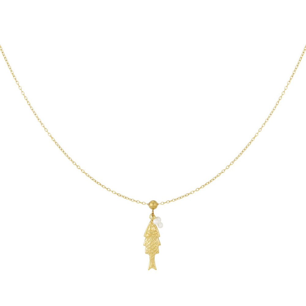 Collier doré avec pendentif poisson et perle nacré