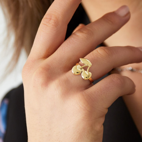 Bague dorée cerise ajustable