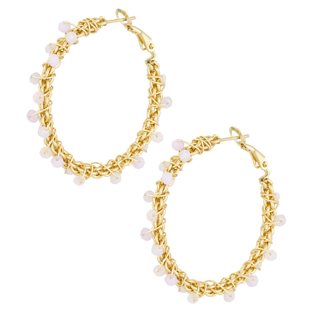 Créoles dorées en maille tordadé et perles