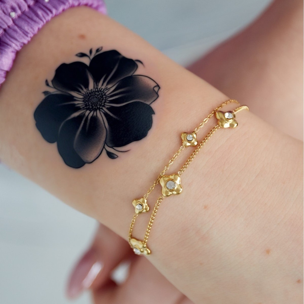 Bracelets double chaîne fleuries et strass