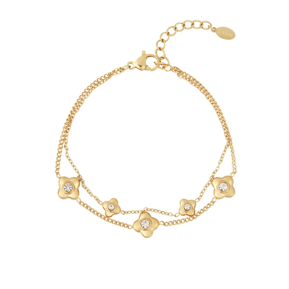 Bracelets double chaîne fleuries et strass