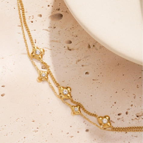 Bracelets double chaîne fleuries et strass