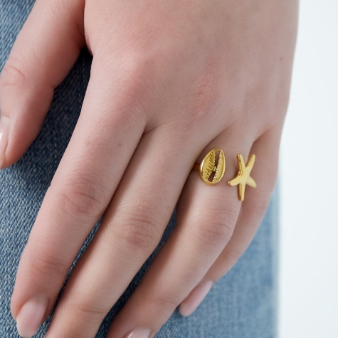 Bague dorée coquillage et étoile