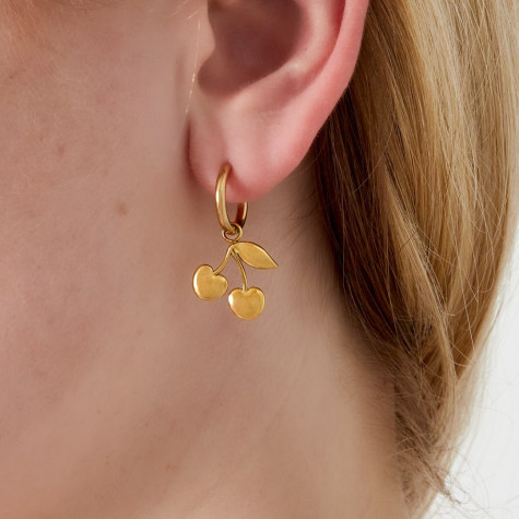 Petites créoles dorées avec pendentif cerise