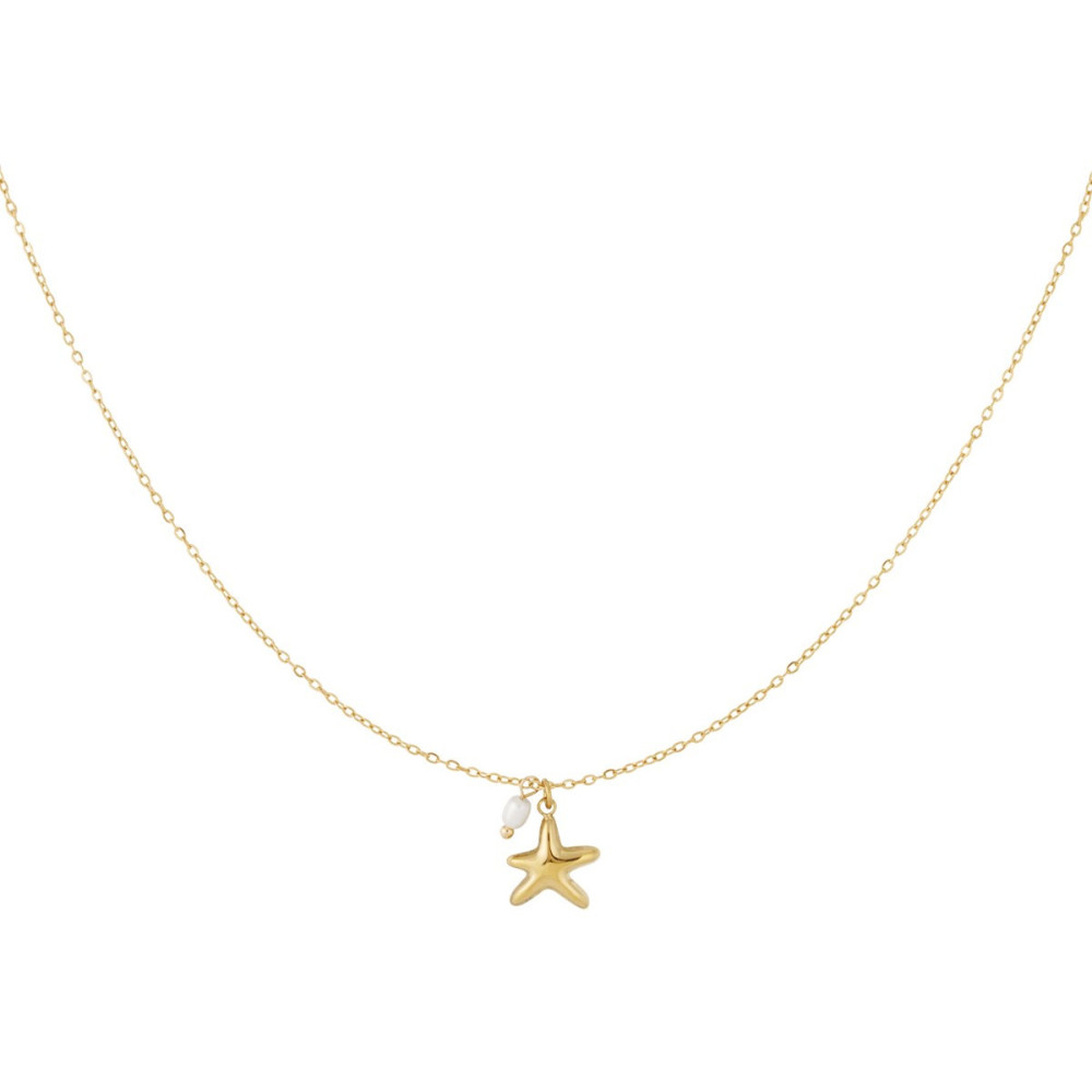 Collier doré avec pendentif étoile de mer et perle blanche