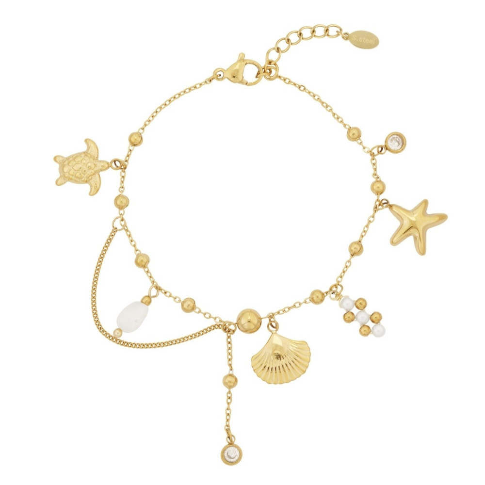 Bracelet doré avec perles et breloques plage