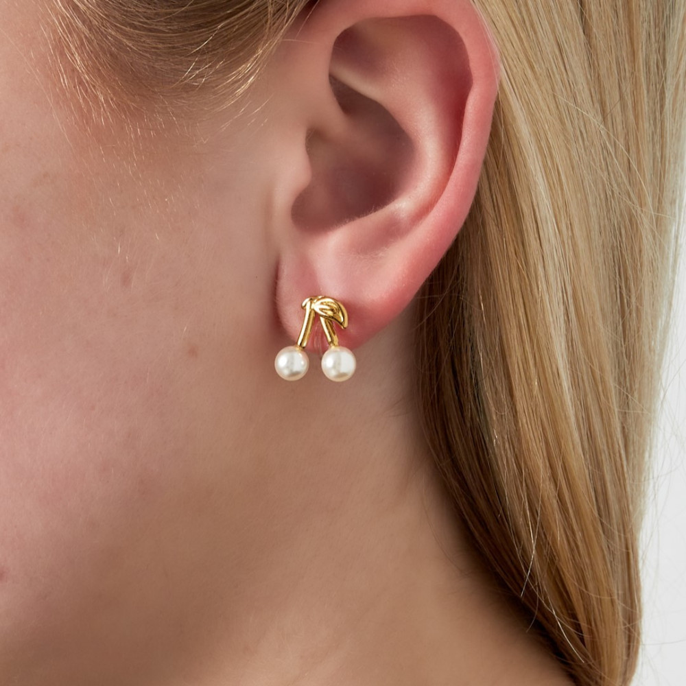 Boucles d'oreilles dorées cerise perles à clips sans perçage