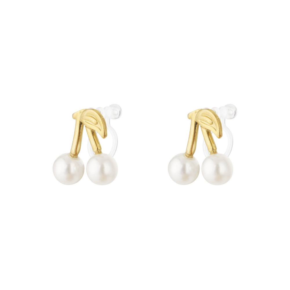 Boucles d'oreilles dorées cerise perles à clips sans perçage