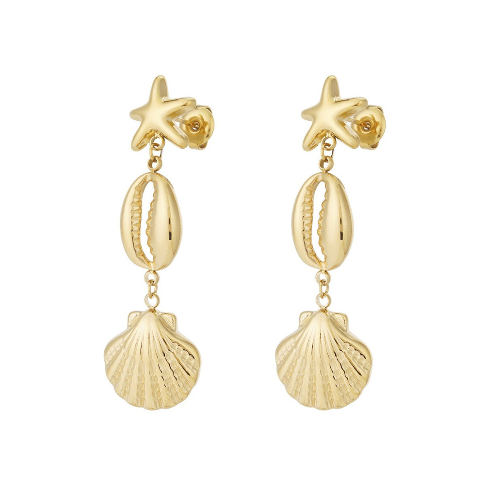 Boucles d’oreilles pendantes dorées trio coquillages et mer