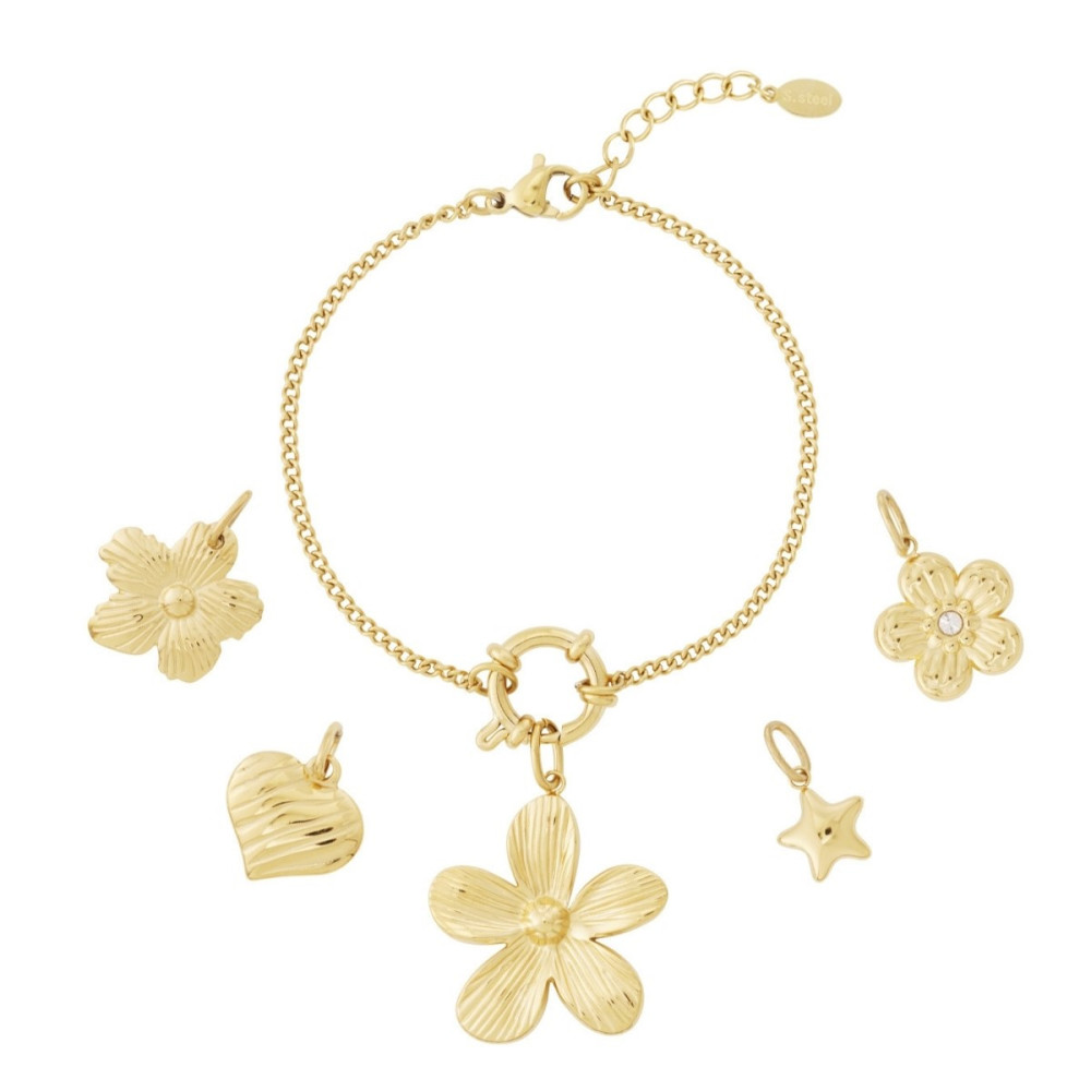 Bracelet doré DIY à fleurs 5 breloques