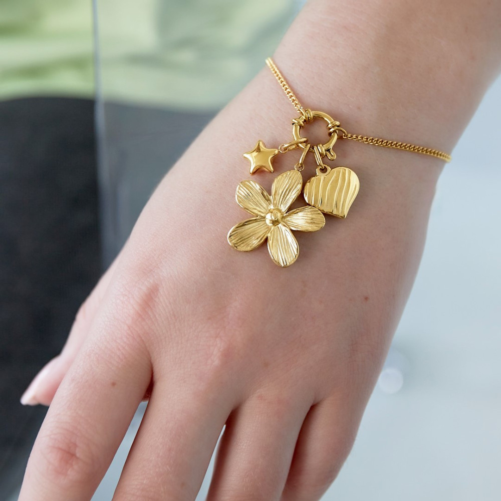 Bracelet doré DIY à fleurs 5 breloques