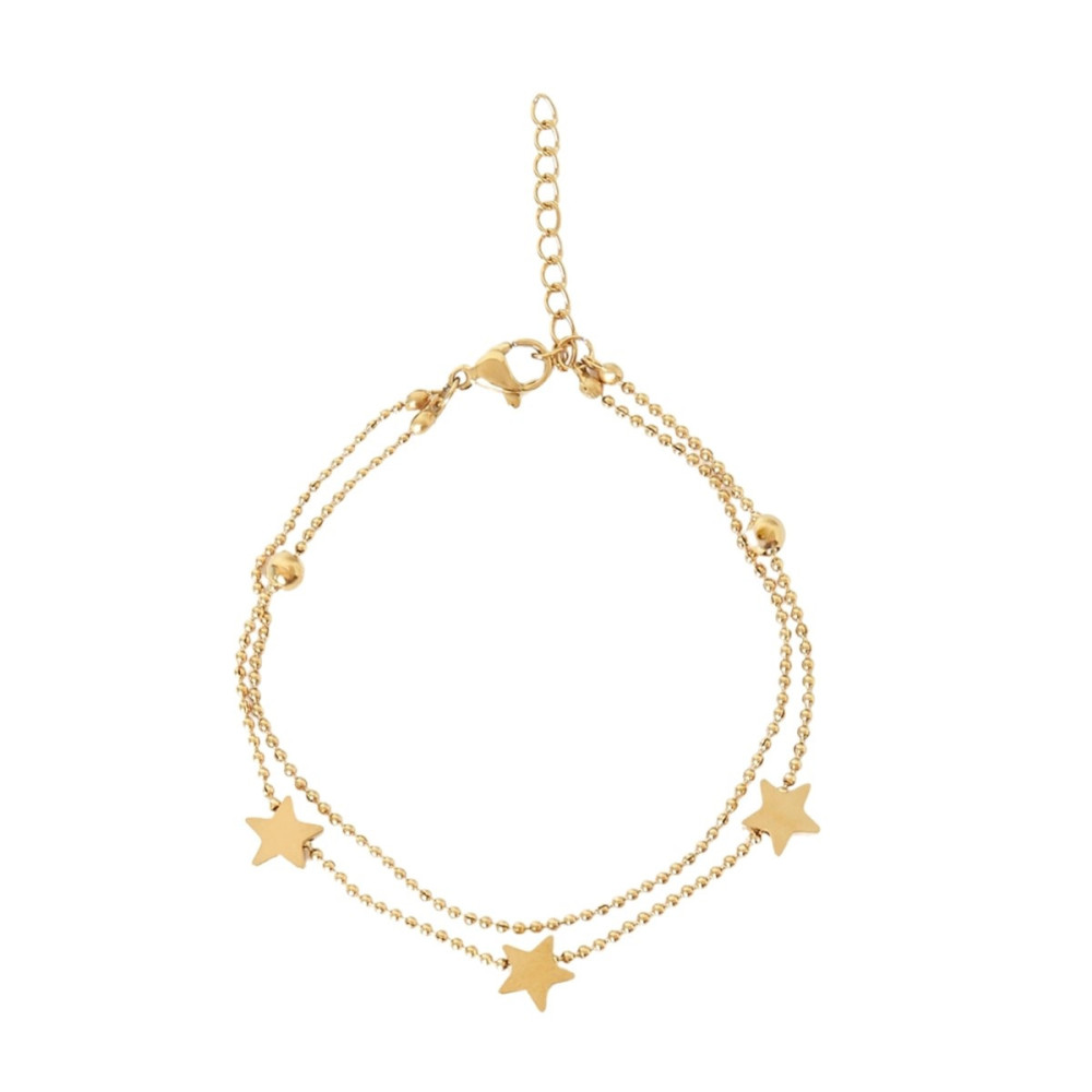 Bracelet doré double chaîne étoilé