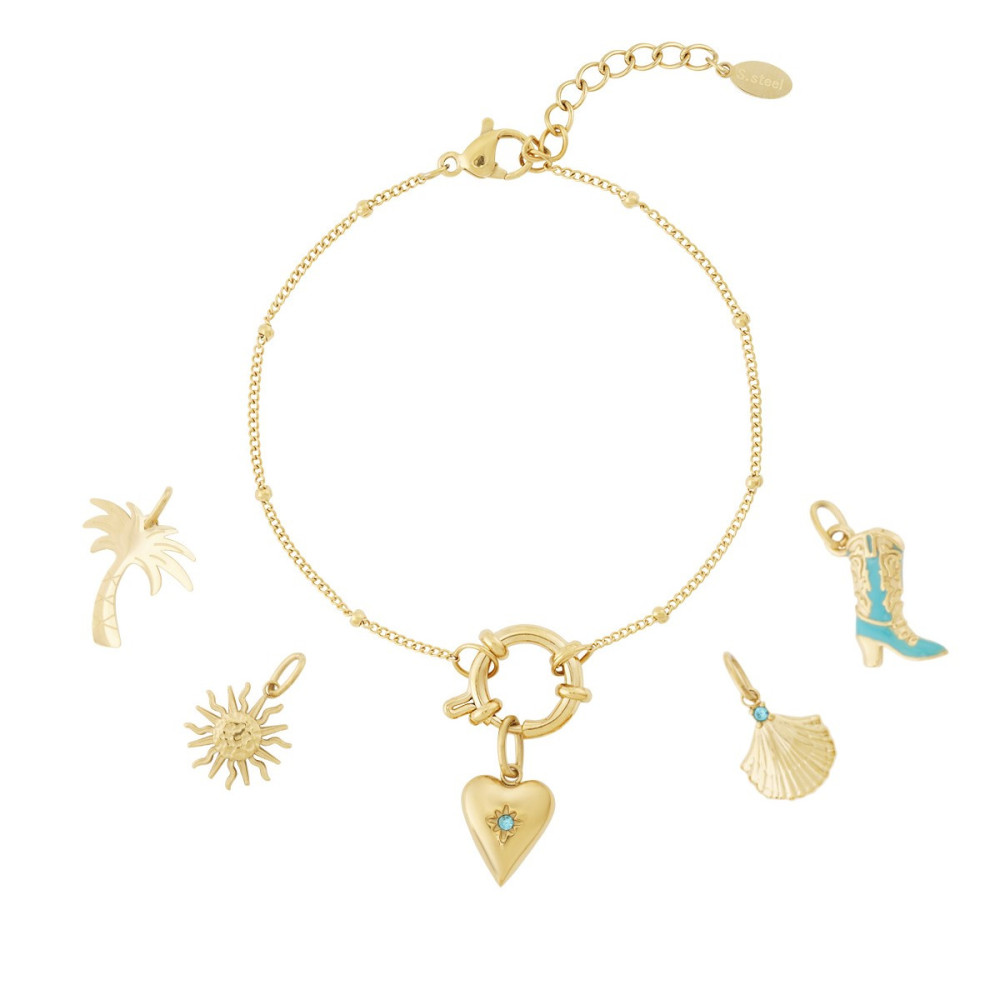 Bracelet doré DIY été et plage 5 breloques