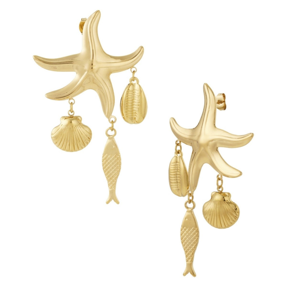 Boucles d'oreilles dorées coquilages et étoile de mer