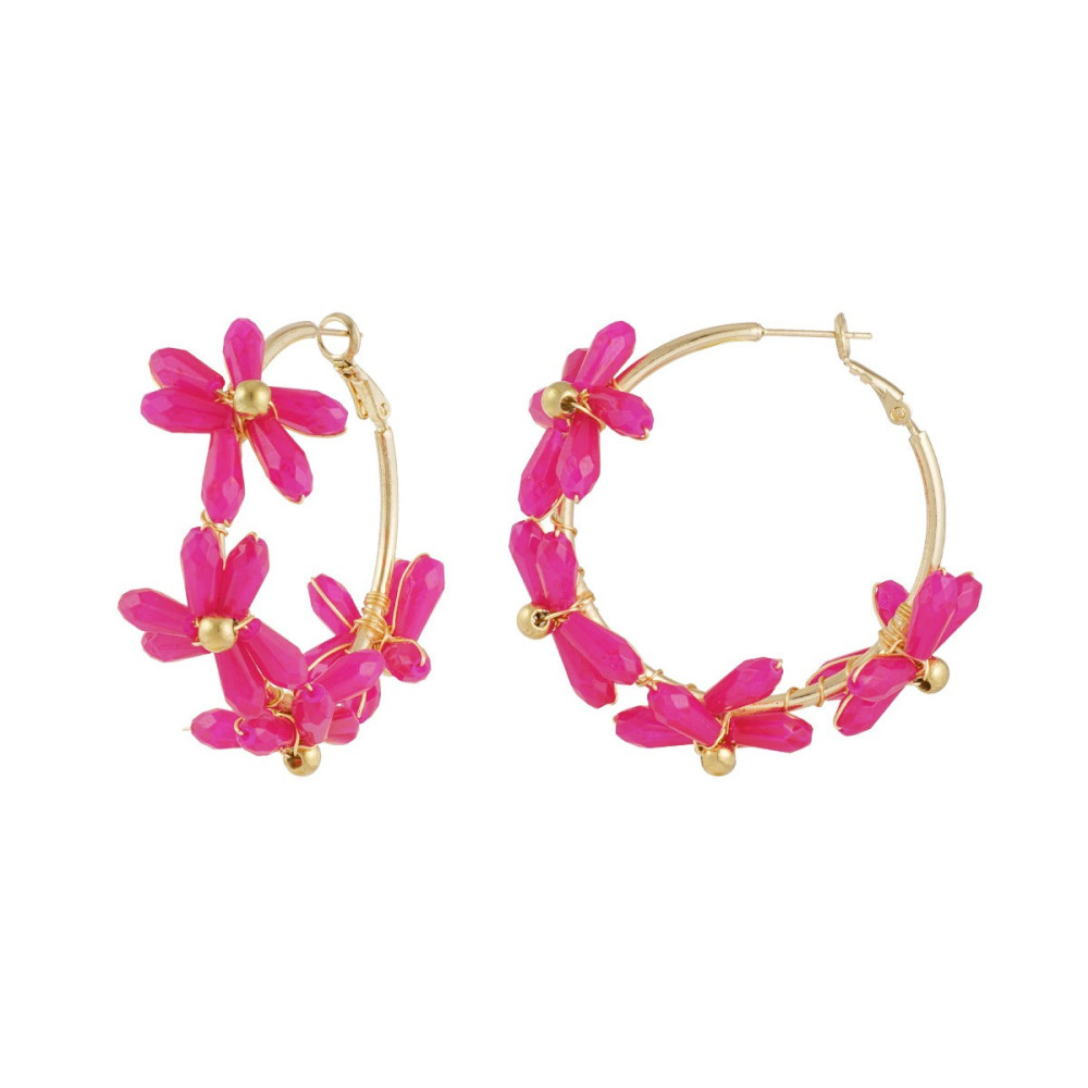 Créoles fleuries dorées et colorées