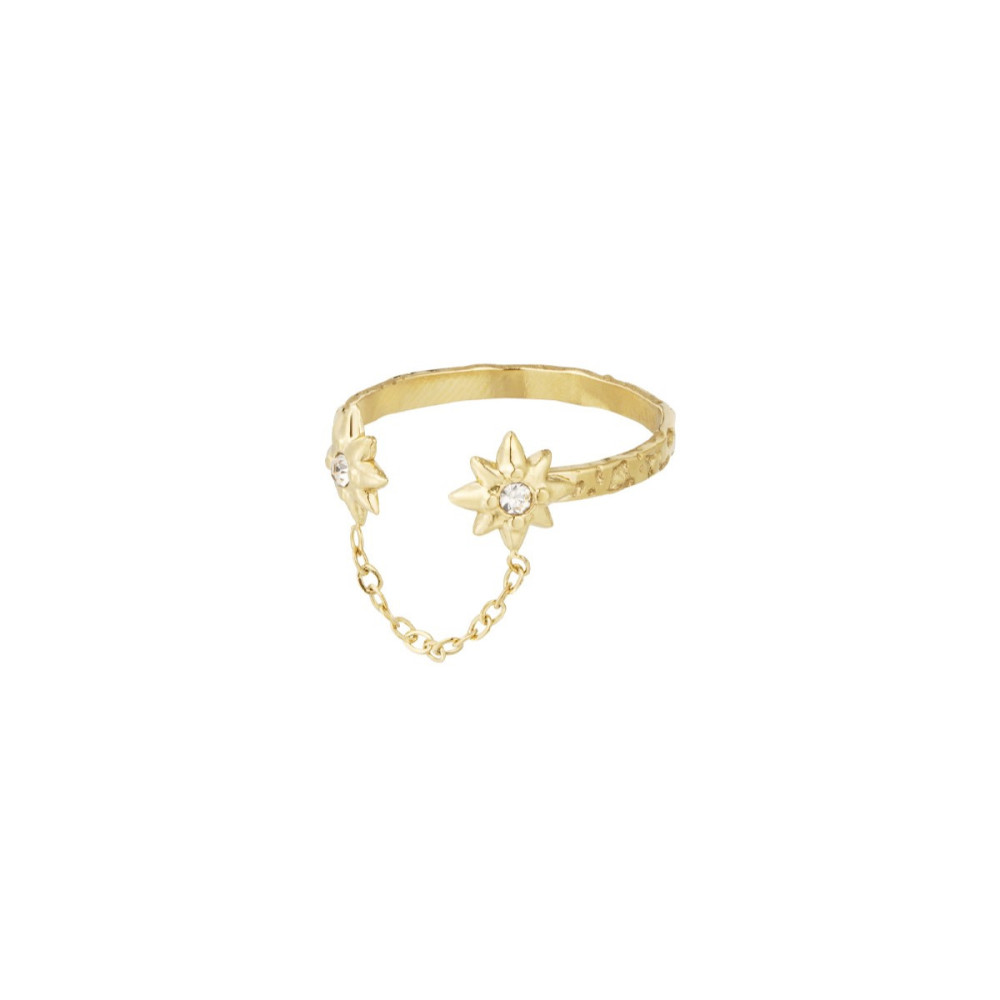 Bague étoiles dorées avec chaînette et strass