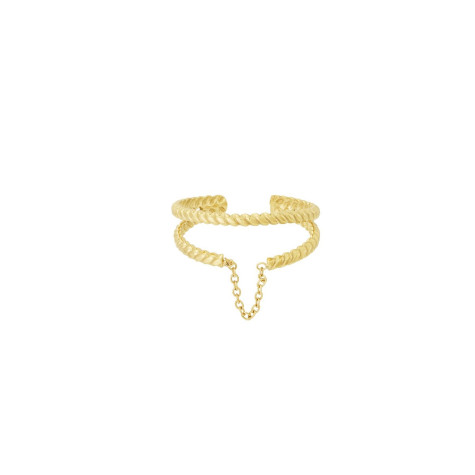 Bague dorée et torsadée avec chaînette