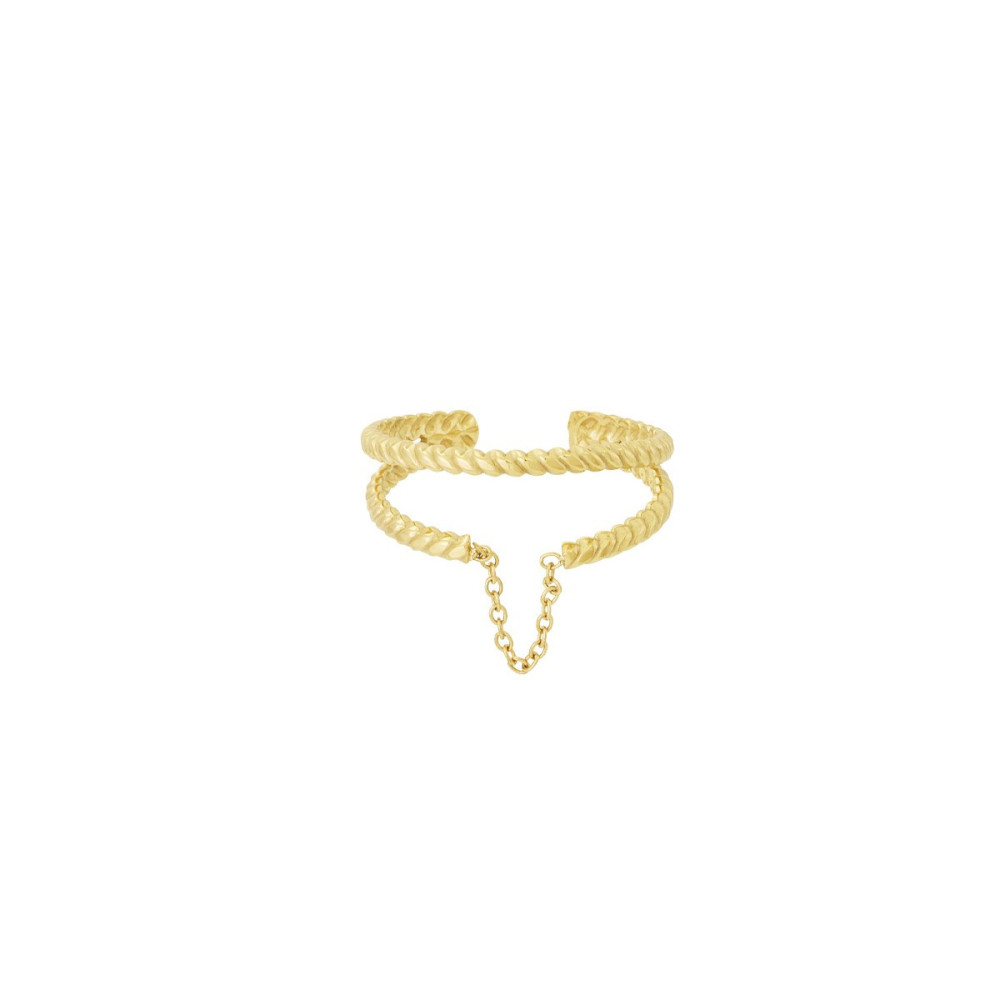 Bague dorée et torsadée avec chaînette