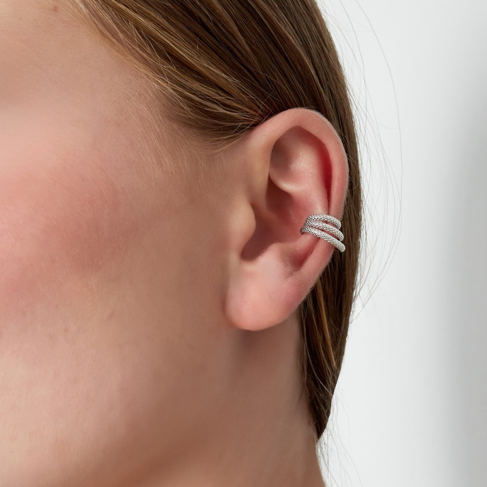 Earcuff argenté triple anneaux texturée