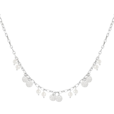 Collier argenté médaillons et perles
