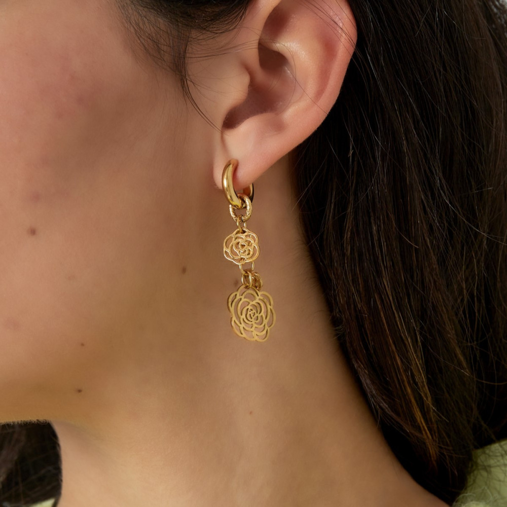 Boucles d'oreilles dorées avec roses ajourées